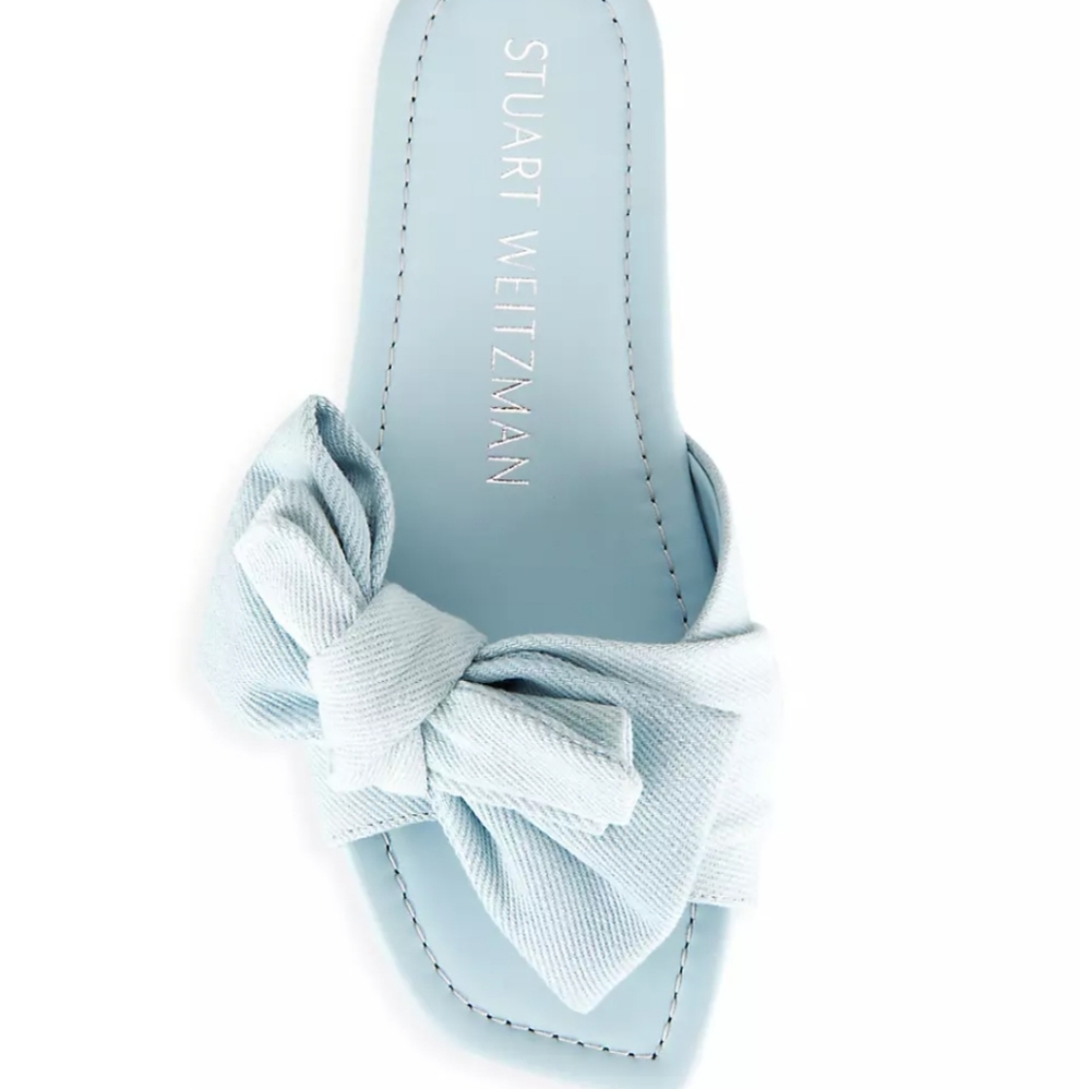 Stuart Weitzman Loveknot Denim Flats Sandals - image 1